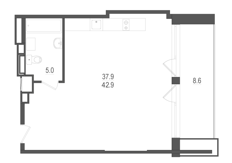Студия 51,5 м²