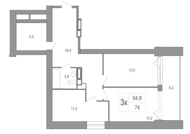 3 ккв 75,5 м²