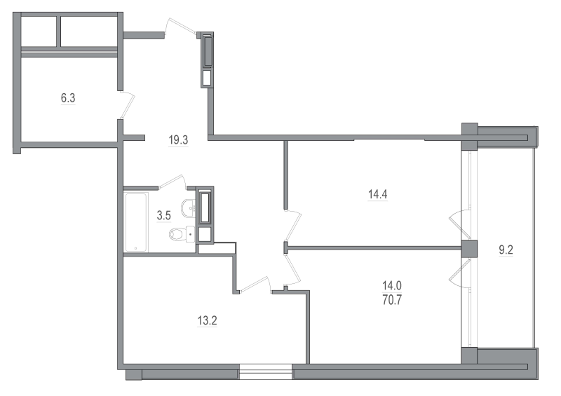 2 ккв (Евро) 70,7 м²