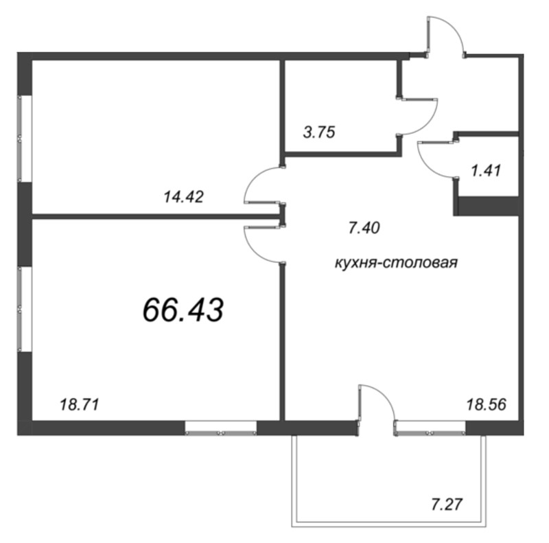 3 ккв (Евро) 66,4 м²
