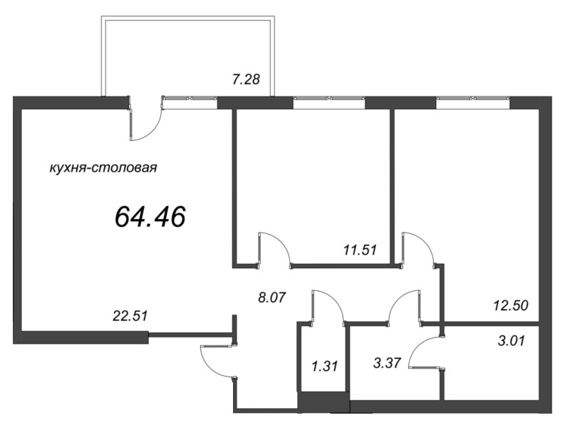 3 ккв (Евро) 64,7 м²