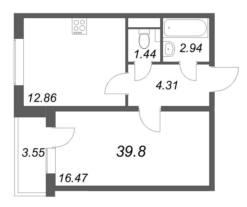 1 ккв 39,8 м²