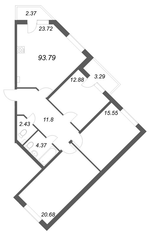 4 ккв (Евро) 93,8 м²