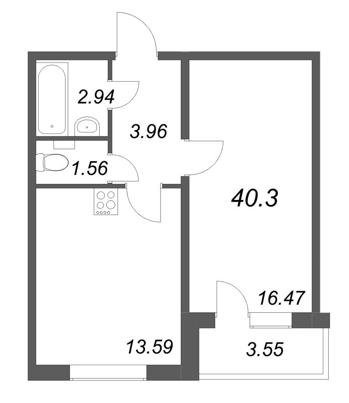 1 ккв 40,3 м²