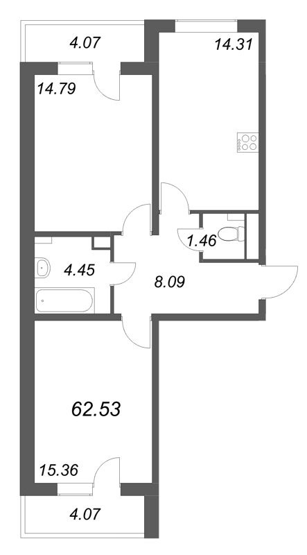 2 ккв 62,5 м²