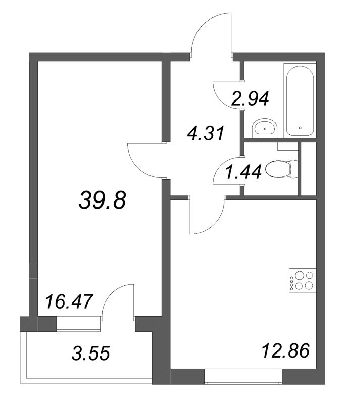 1 ккв 39,8 м²