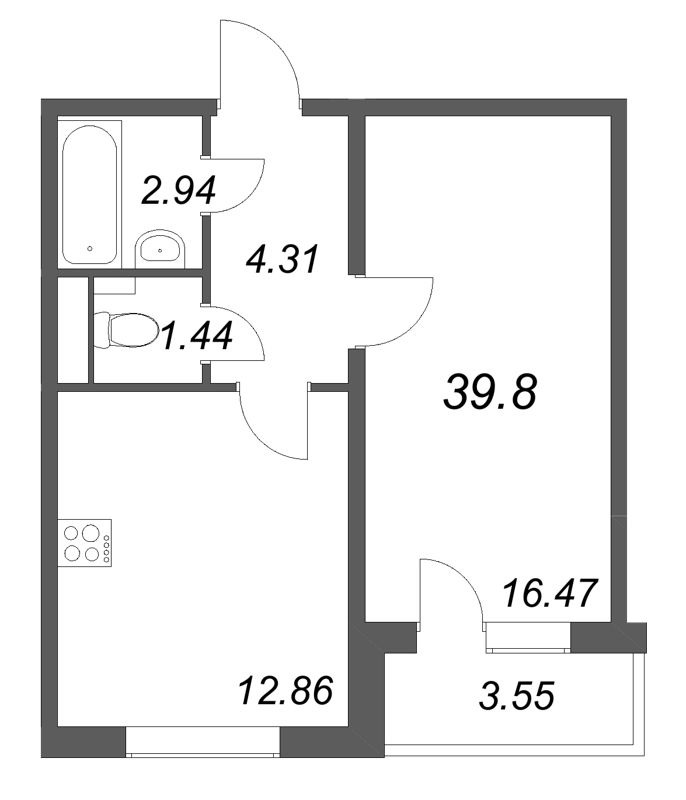 1 ккв 39,8 м²