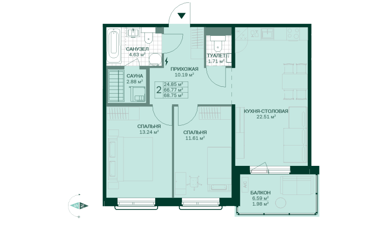 3 ккв (Евро) 68,8 м²