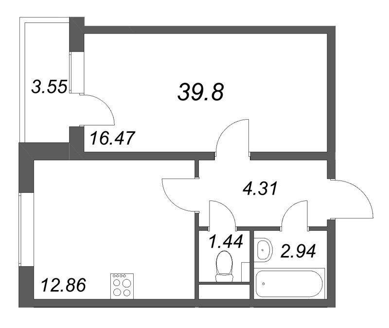 1 ккв 39,8 м²