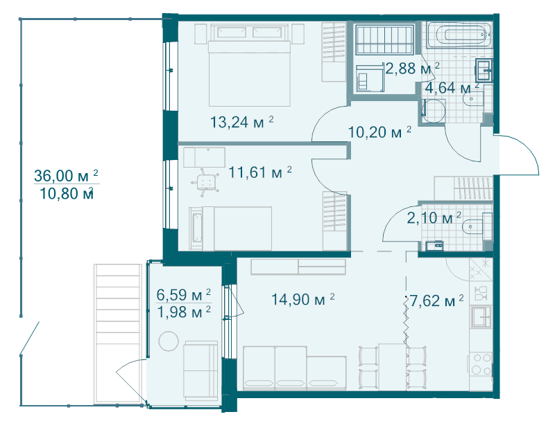 3 ккв (Евро) 80 м²