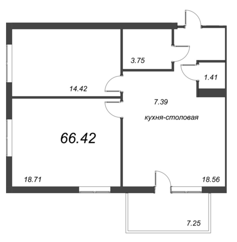 3 ккв (Евро) 66,4 м²