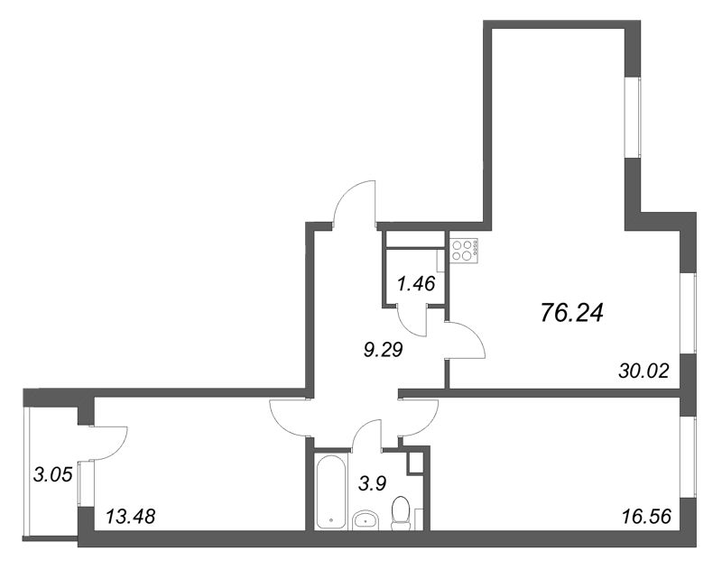 3 ккв (Евро) 76,2 м²