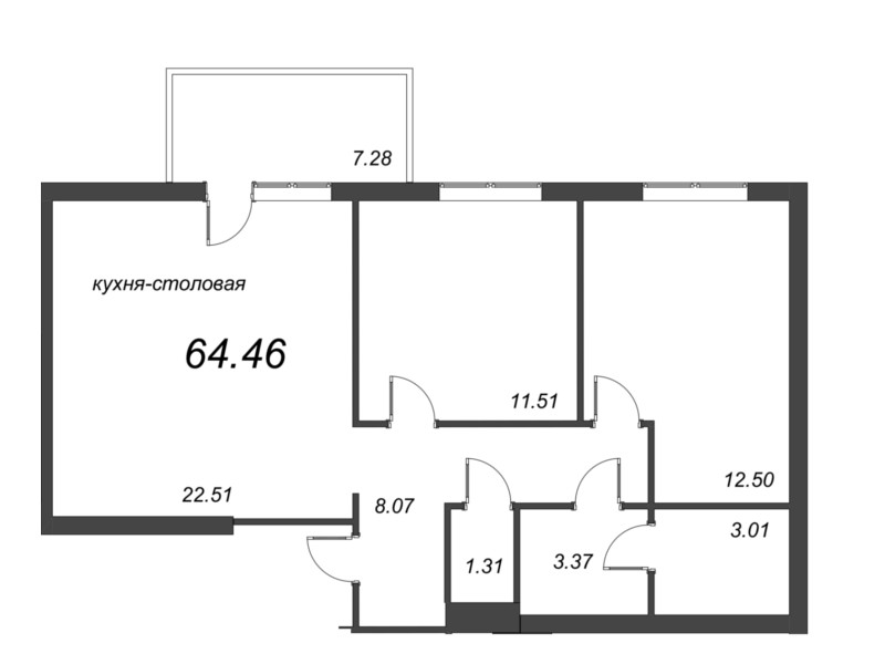 3 ккв (Евро) 64,7 м²