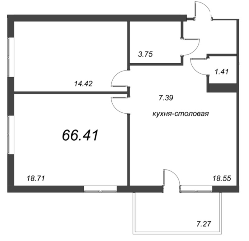 3 ккв (Евро) 66,4 м²
