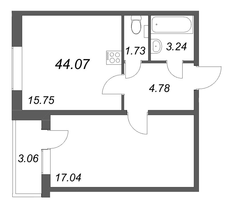 2 ккв (Евро) 44,1 м²