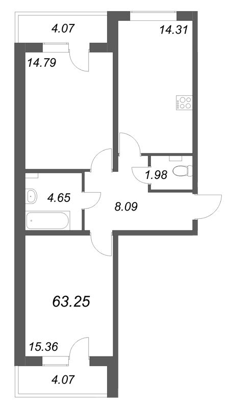 2 ккв 63,3 м²