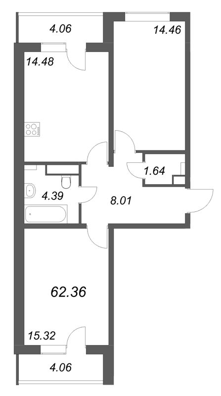 2 ккв 62,4 м²