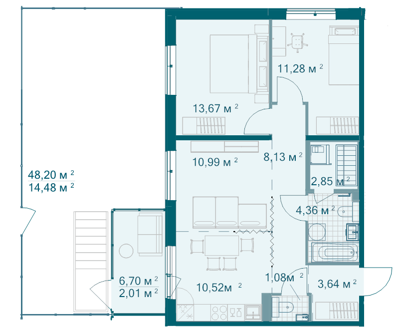 3 ккв (Евро) 82 м²