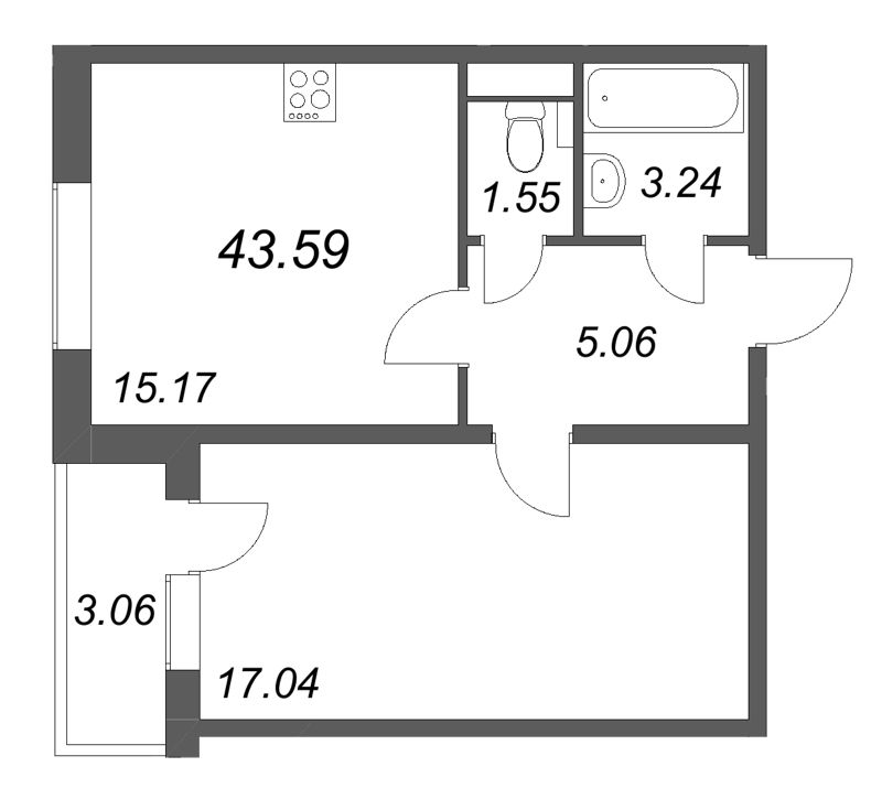 2 ккв (Евро) 43,6 м²