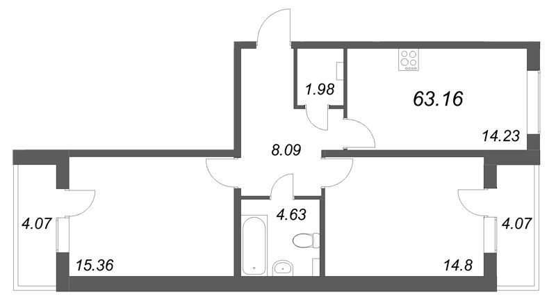 2 ккв 63,2 м²