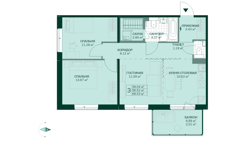 3 ккв (Евро) 68,5 м²
