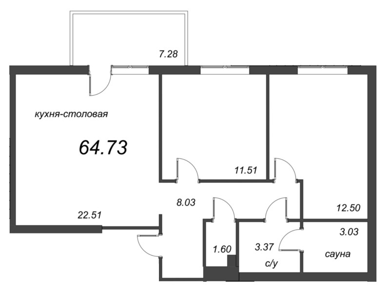 3 ккв (Евро) 64,6 м²