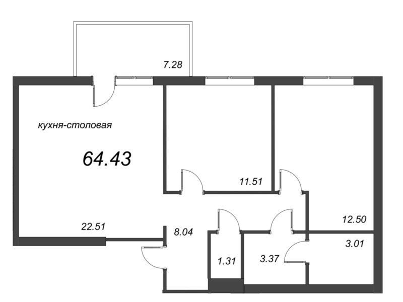3 ккв (Евро) 64,7 м²