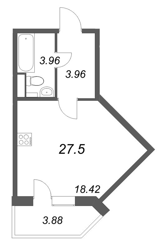 Студия 27,5 м²