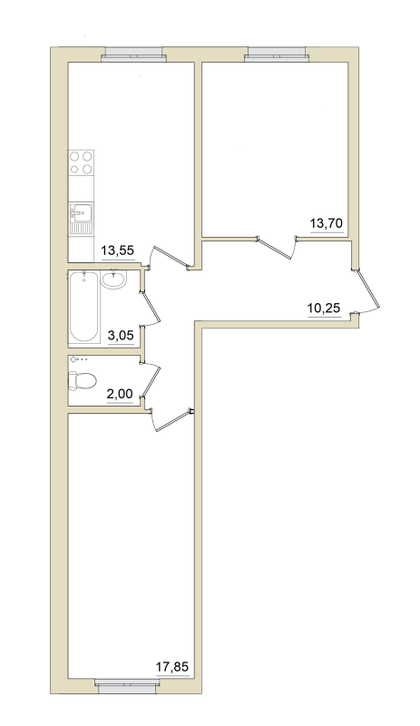2 ккв 60,7 м²
