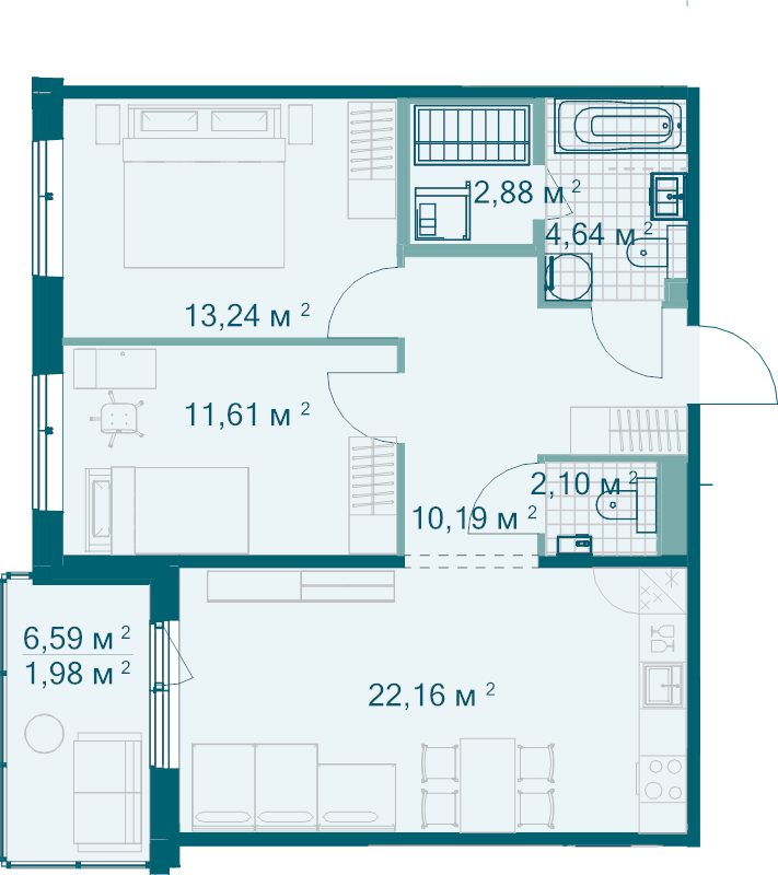 3 ккв (Евро) 68,8 м²