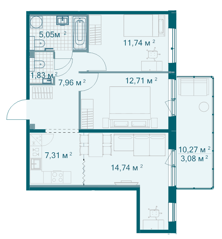 3 ккв (Евро) 63,1 м²