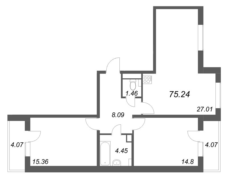 3 ккв (Евро) 75,2 м²