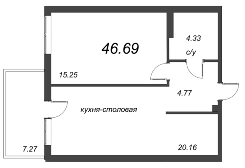 2 ккв (Евро) 46,7 м²