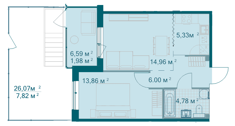 2 ккв (Евро) 54,7 м²