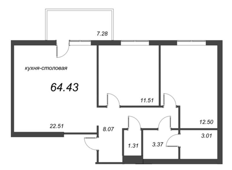 3 ккв (Евро) 64,7 м²
