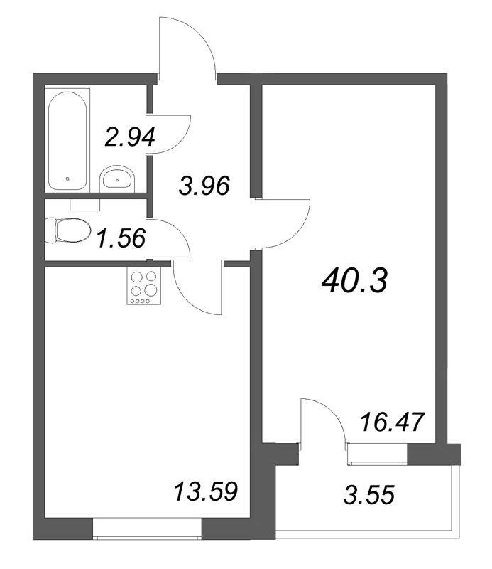 1 ккв 40,3 м²
