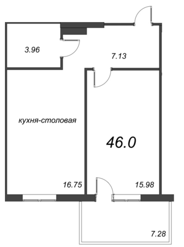 2 ккв (Евро) 45,5 м²