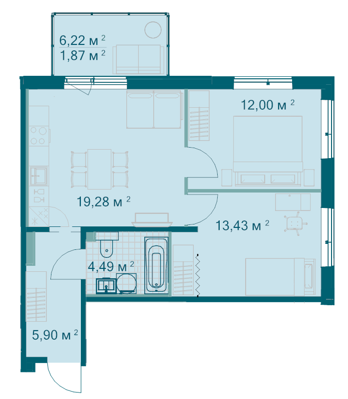 3 ккв (Евро) 57 м²