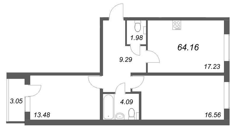 3 ккв (Евро) 64,2 м²