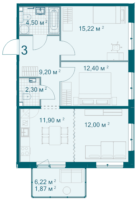 3 ккв (Евро) 69,4 м²