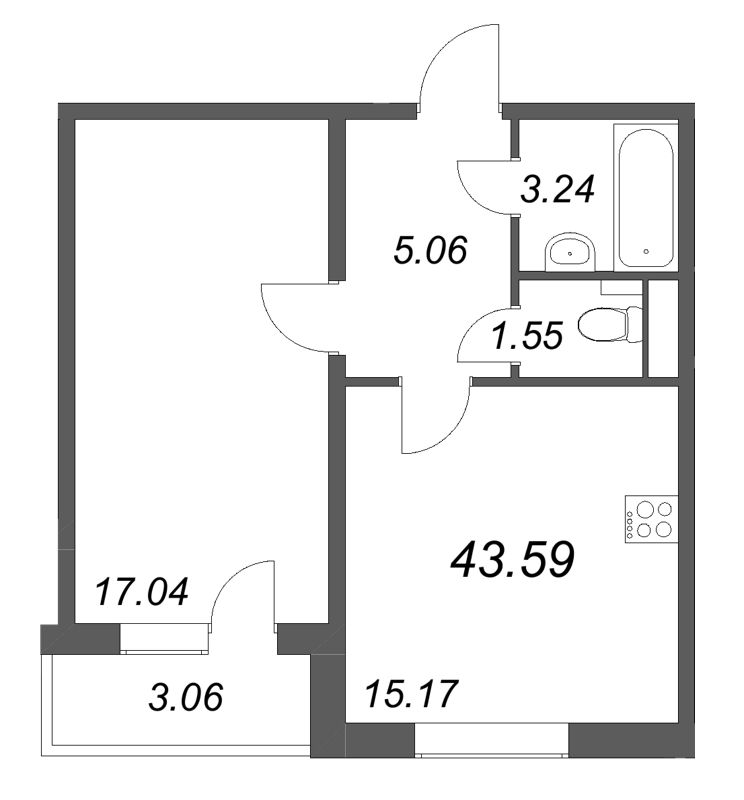 2 ккв (Евро) 43,6 м²