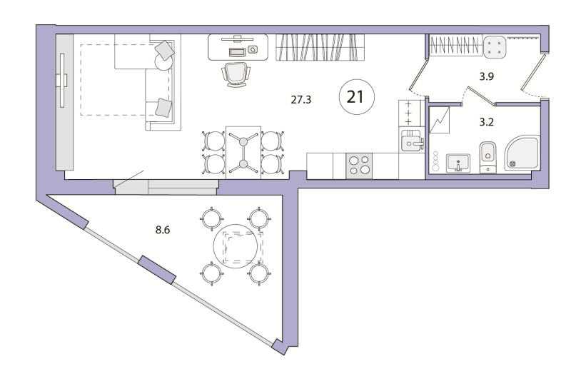 Студия 43 м²