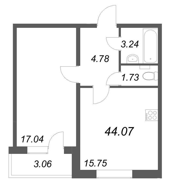 2 ккв (Евро) 44,1 м²
