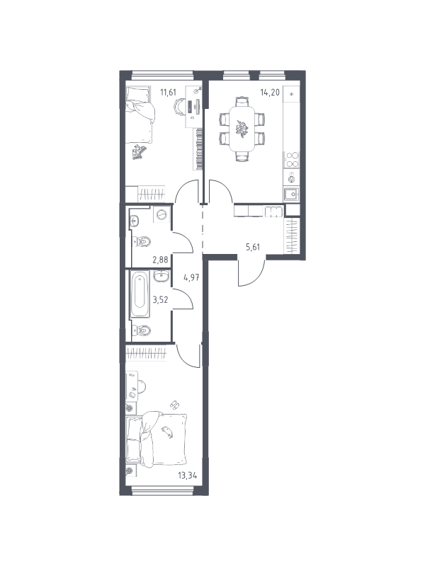 2 ккв 55,8 м²