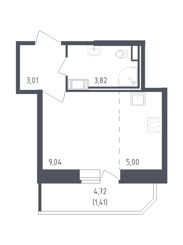 Студия 22,3 м²