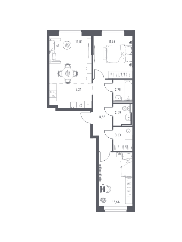 3 ккв (Евро) 62,7 м²