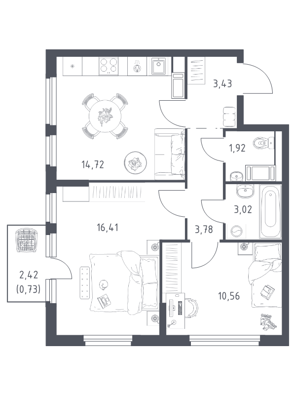 2 ккв 54,6 м²