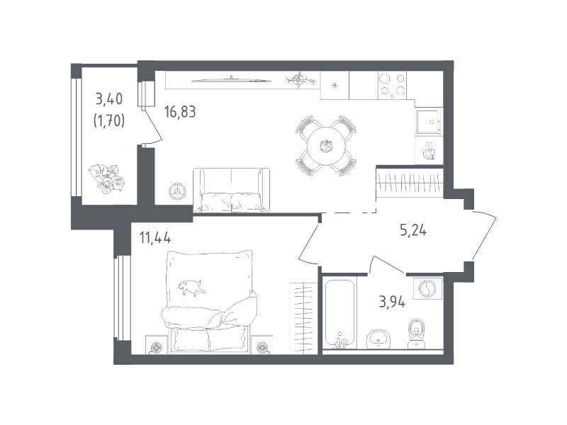 2 ккв (Евро) 39,2 м²