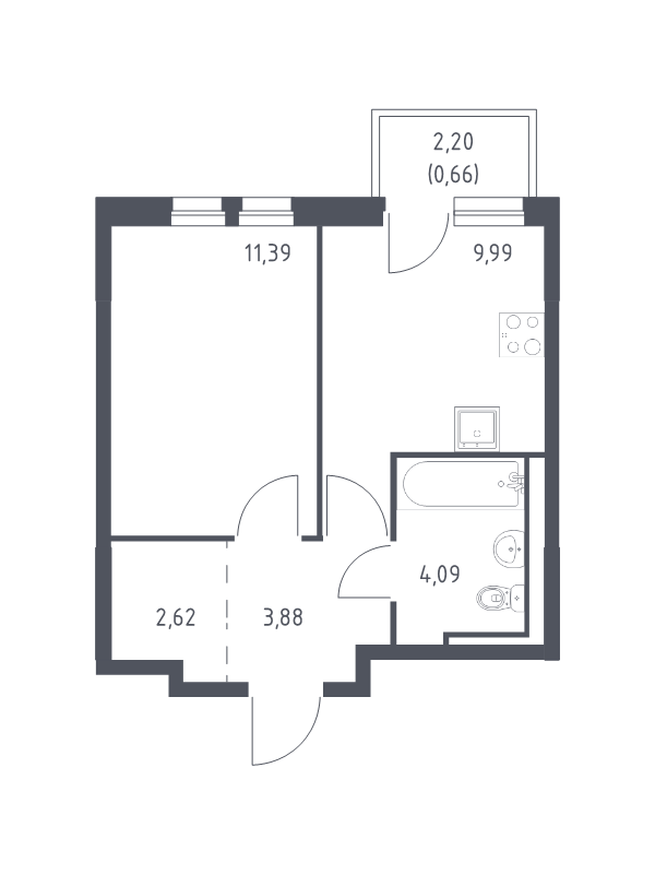 1 ккв 32,6 м²