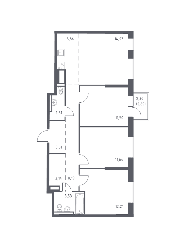 4 ккв (Евро) 77 м²